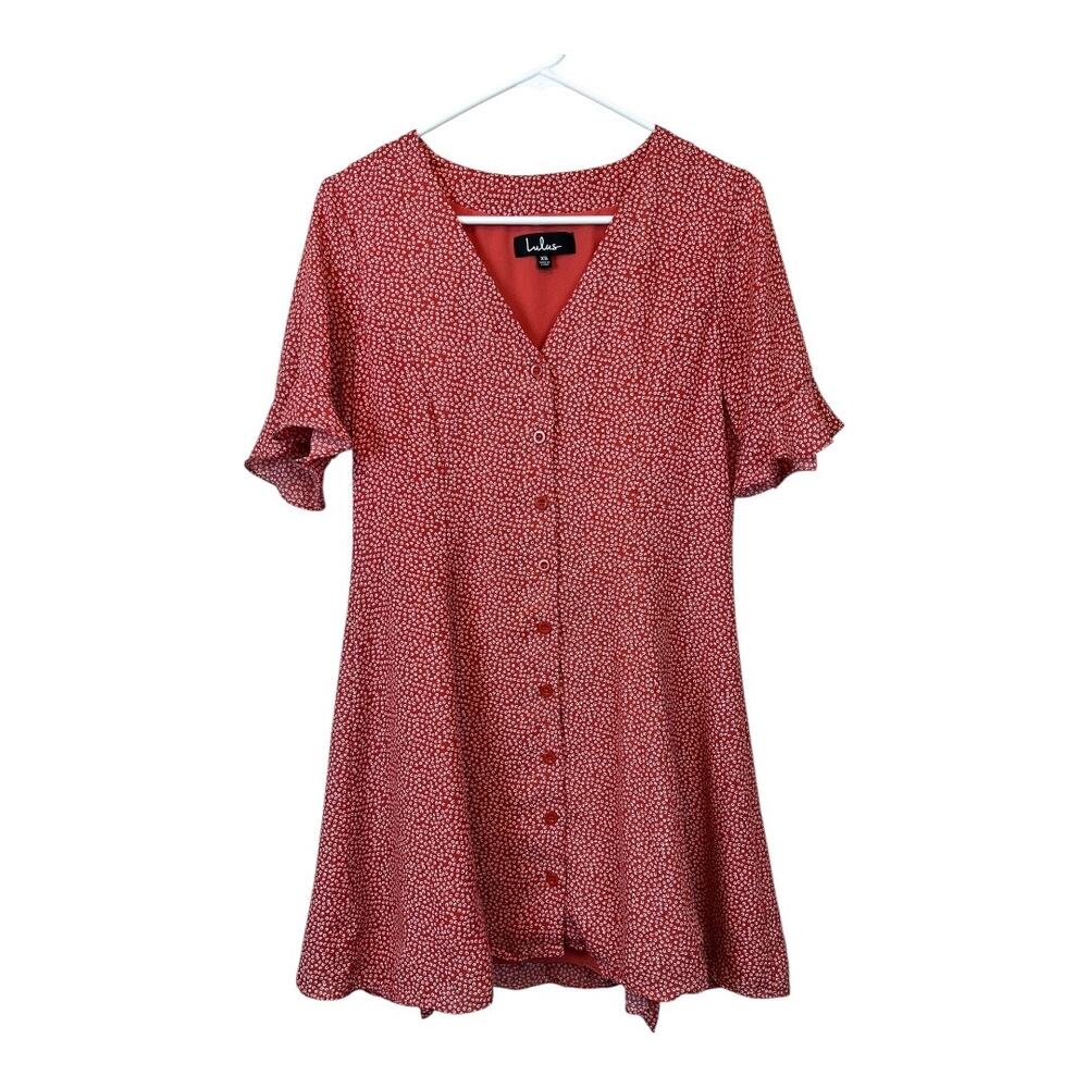 Lulus Lulu's Castana Rust Red Button Up Skater Dress Size XS Mini Tie Back Flare